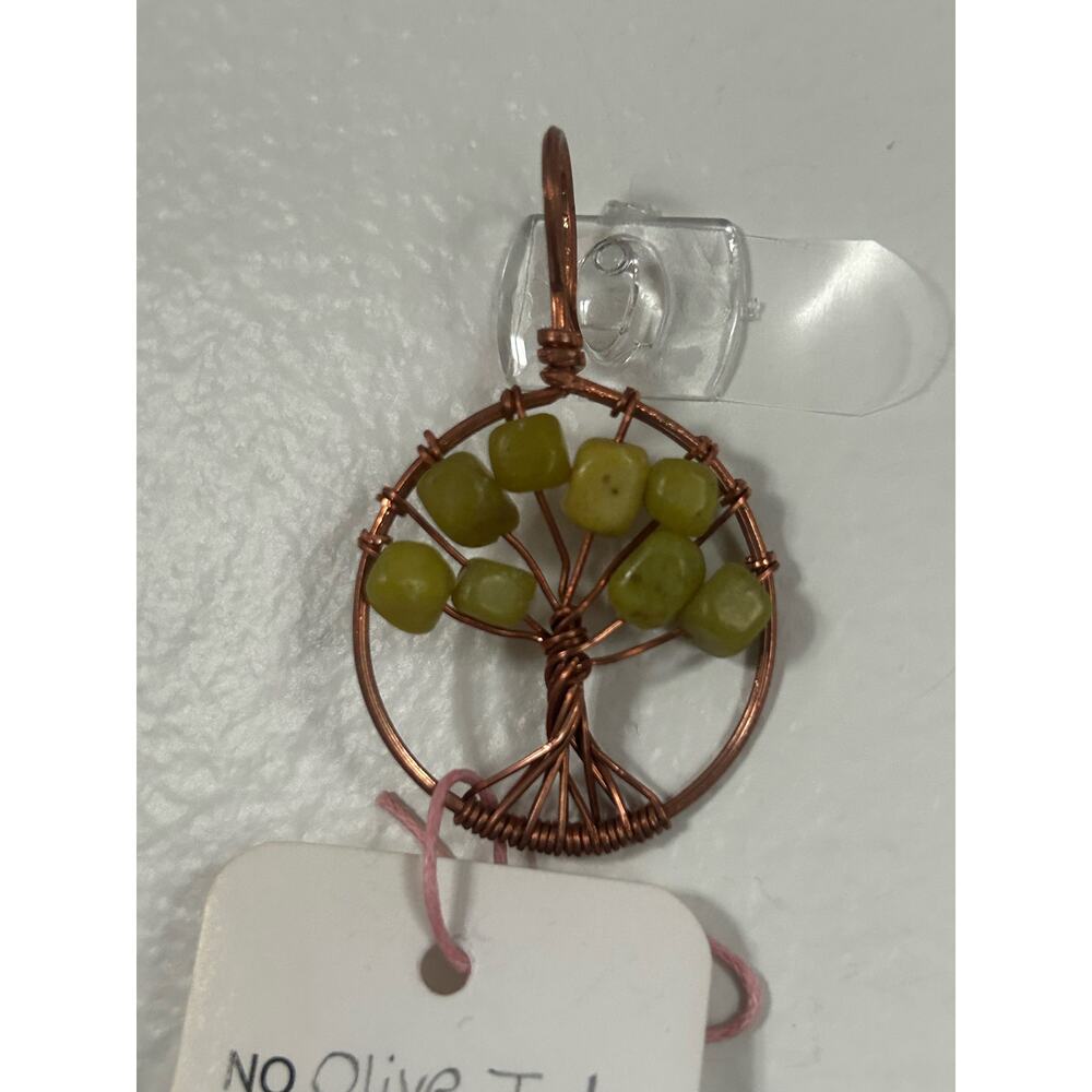 Handmade Copper and Serpentine Crystal Tree of life 3.5x2” Wall Decor